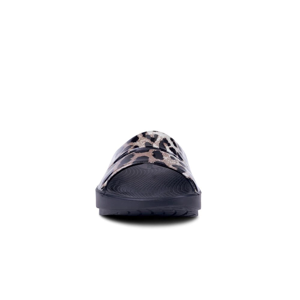 'OOFOS' Women's OOahh Slide Limited Edition - Black / Cheetah - Image 4