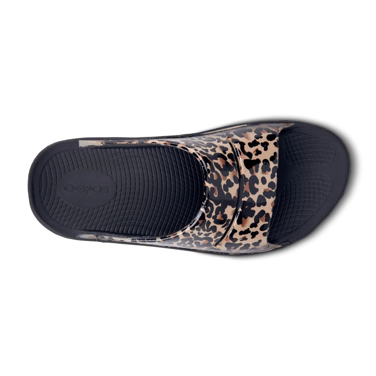 'OOFOS' Women's OOahh Slide Limited Edition - Black / Leopard - Image 3
