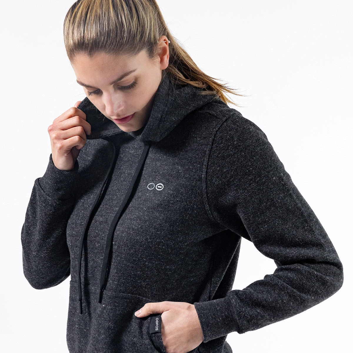 OOfos Women's OOmy Knit Hoodie - Dark Charcoal Gray Heather - Image 4